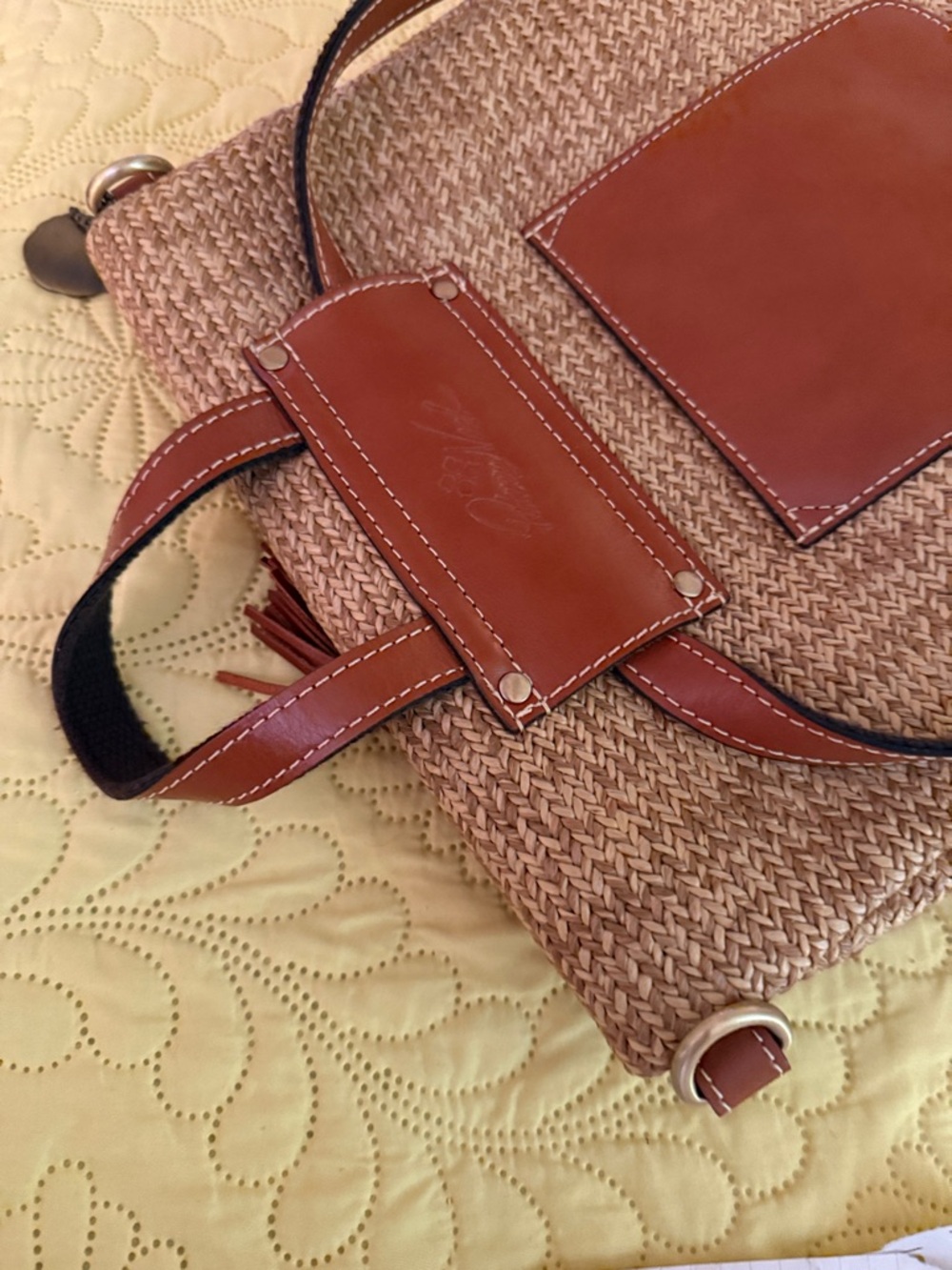 Patricia Nash Woven Straw Converter Backpack to Crossbody Bag Leather Trim - Picture 15 of 15